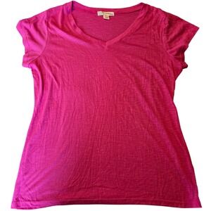 Derek Heart Plus 1X Pink Capped Sleeve Short Sleeve Long Body v-neck shirt light